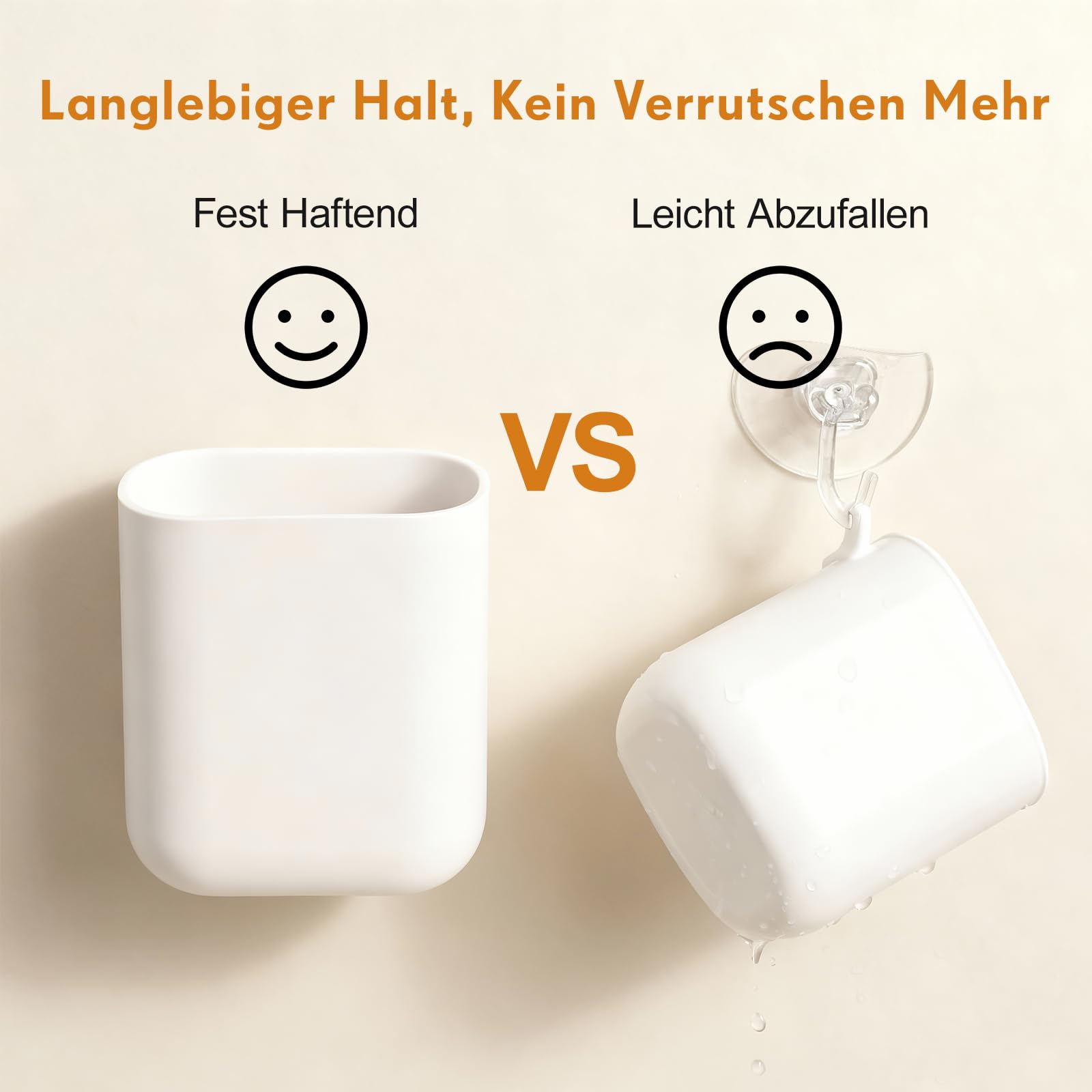Gatuida 2 Stück Zahnputzbecherhalter ohne Bohren mit 3000 ml, Abnehmbar Wand Befestigte Zahnbürstenhalte Selbstklebend mit Drainagelöchern für Badezimmer, Küche, Hotel, Zahnbürsten Organizer
