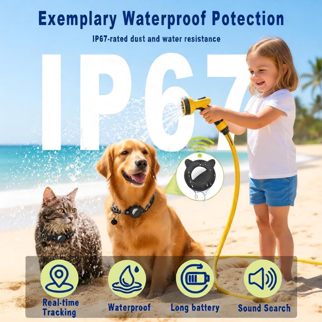Traceur GPS Chat, Collier GPS Chat Chien sans Abonnement avec iOS/Android, Traceur GPS pour Chat Chien Positionnement Mondial, Air Tracker GPS pour Chats/Chiens/Véhicules/Bagages, Étanchéité IP67