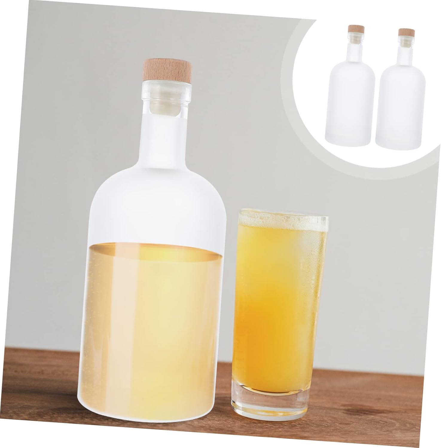 2Pcs Sealed Glass Fruit Wine Bottles DIY Brewing Containers Cork Lid Frosted Design for Homemade Wine and Drinks for Parties and Gatherings