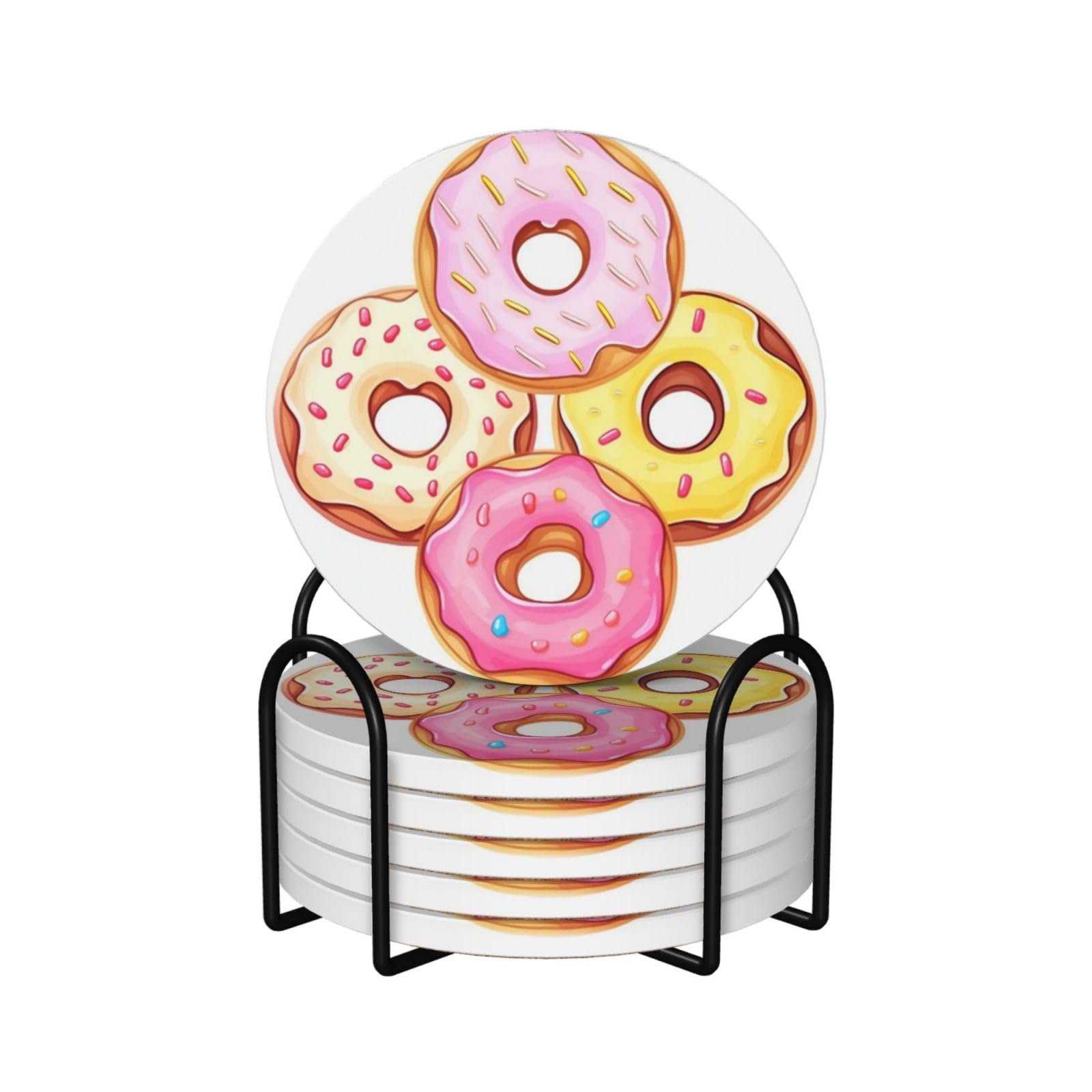 Dessous de verre donuts absorbants en céramique anti-rayure avec support