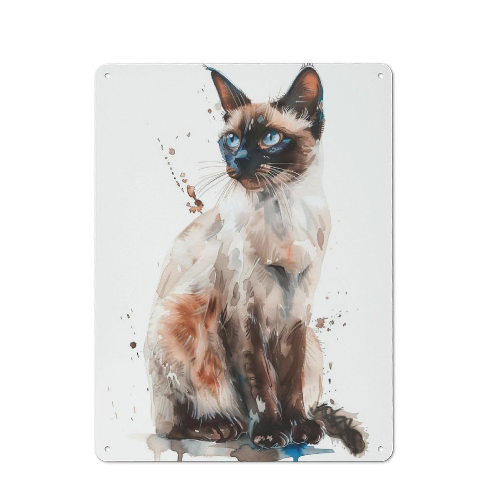 Junmoney Balinese Cat Watercolor Industrial Tin Wall Sign 40X30cm Featuring Urban Room Decor For Workspace, Cafe, Hallway Or Garage