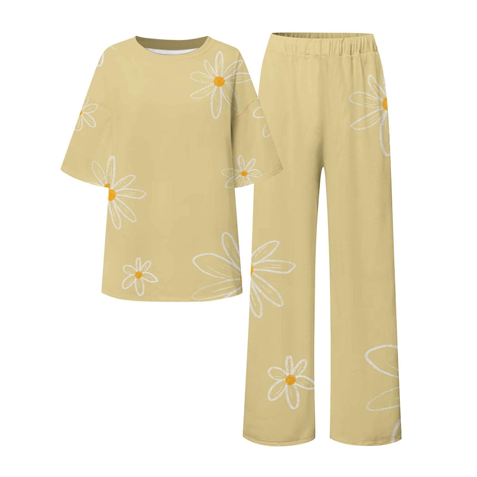 Conjunto De Pijama De Mujer Verano De Algodón Impreso 2026 Nueva Camiseta Con Patrón Camiseta Casual Grande Loungewear Cómodo Conjunto Camisón Mujer Tamaño Grande Y Manga Larga
