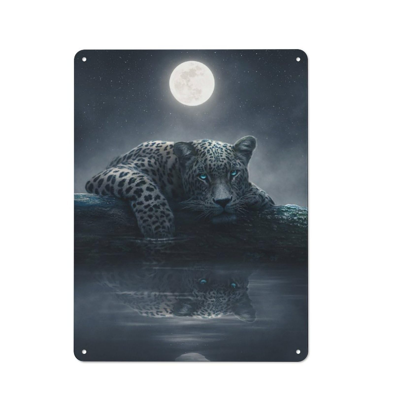 Junmoney Moonlit Jaguar 2 Printed Metal Sign 40X30cm For Living Room Or Hallway, For Home Wall Decor Collectors