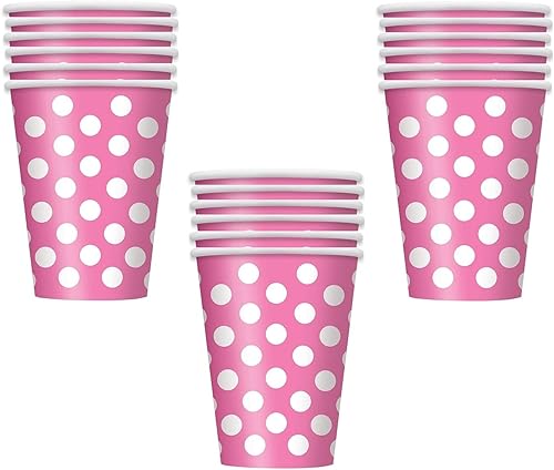 Unique Vasos de papel de fiesta de lunares rosa intenso - 18 unidades