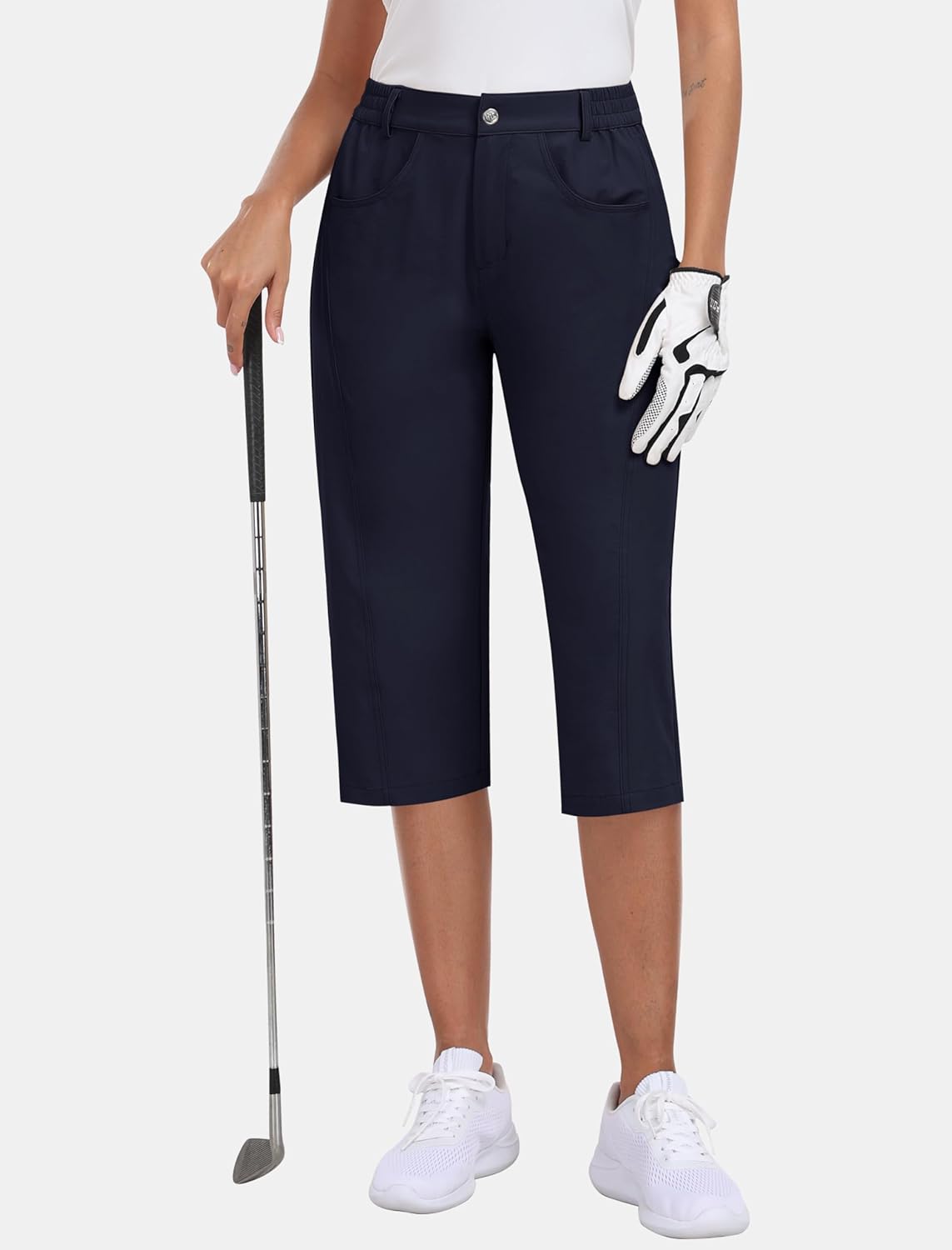 MoFiz Women's Capri Pants with Pockets Lightweight Cropped Golf Hiking Pants Summer Quick Dry Elastic Waist Capris - Image 2