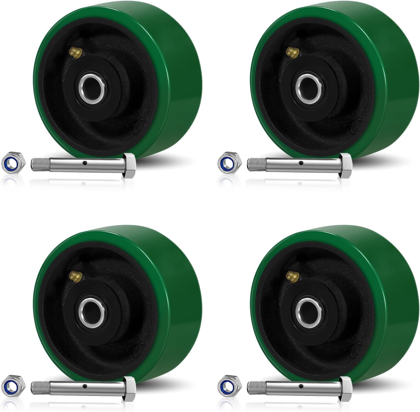 SY America 4" x 2" Heavy Duty Casters Wheels - Industrial Caster Wheels,Roller Bearings,Green Polyurethane Caster Wheel with Strong Load-Bearing Capacity 3200 LB -Set of 4, Widely Used in Tool Box