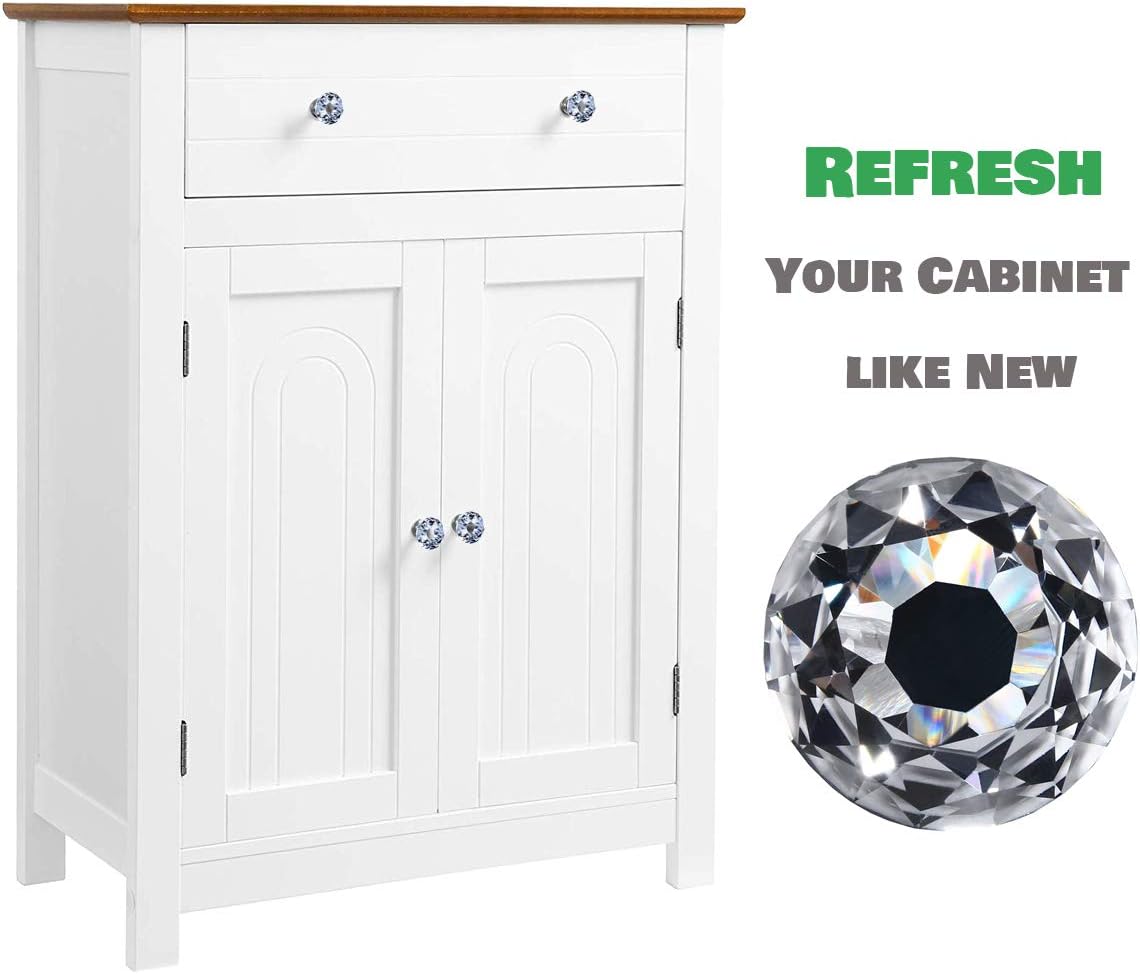 DeElf 12 PCS Clear Crystal Glass Drawer Cabinet Pulls Knobs Diamond Shape Decorative for Kitchen, Dresser, 30mm (1-1/4“), Black Color Base