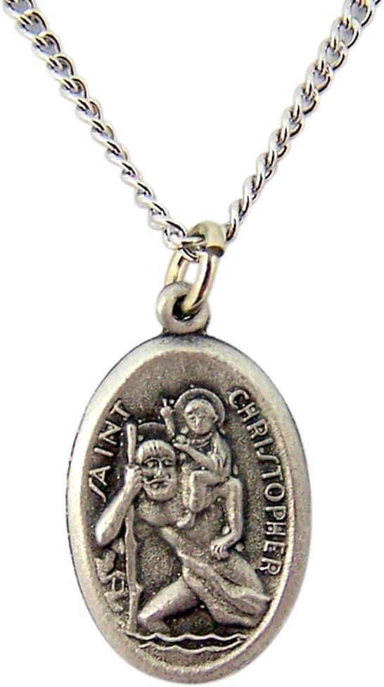 Silver Tone Base Patron Saint Christopher Medal Pendant, 5/8 Inch