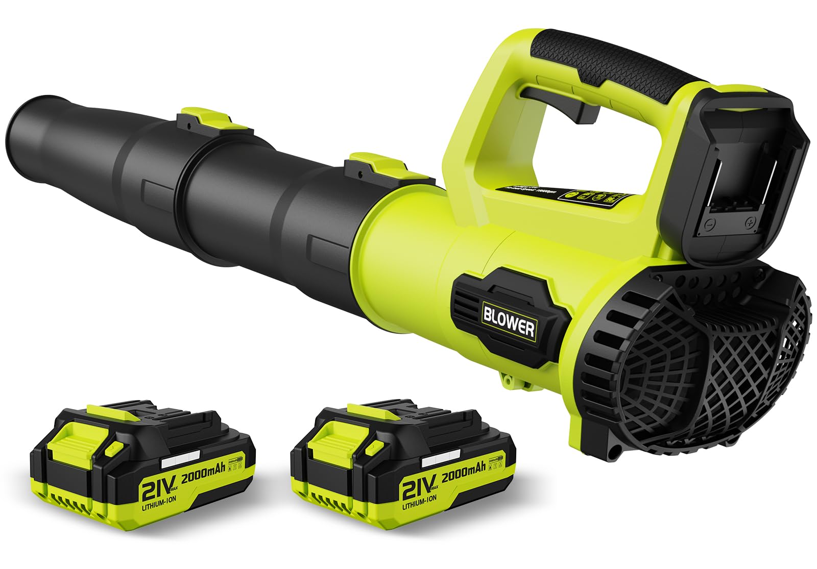 LEAPUL Leaf Blower Cordless, 21V Electric Leaf Blower with 2×2.0Ah Batteries & 1 Fast Charger, Lightweight Battery Powered Blower for Lawn Care, Patio Cleaning Bright Green