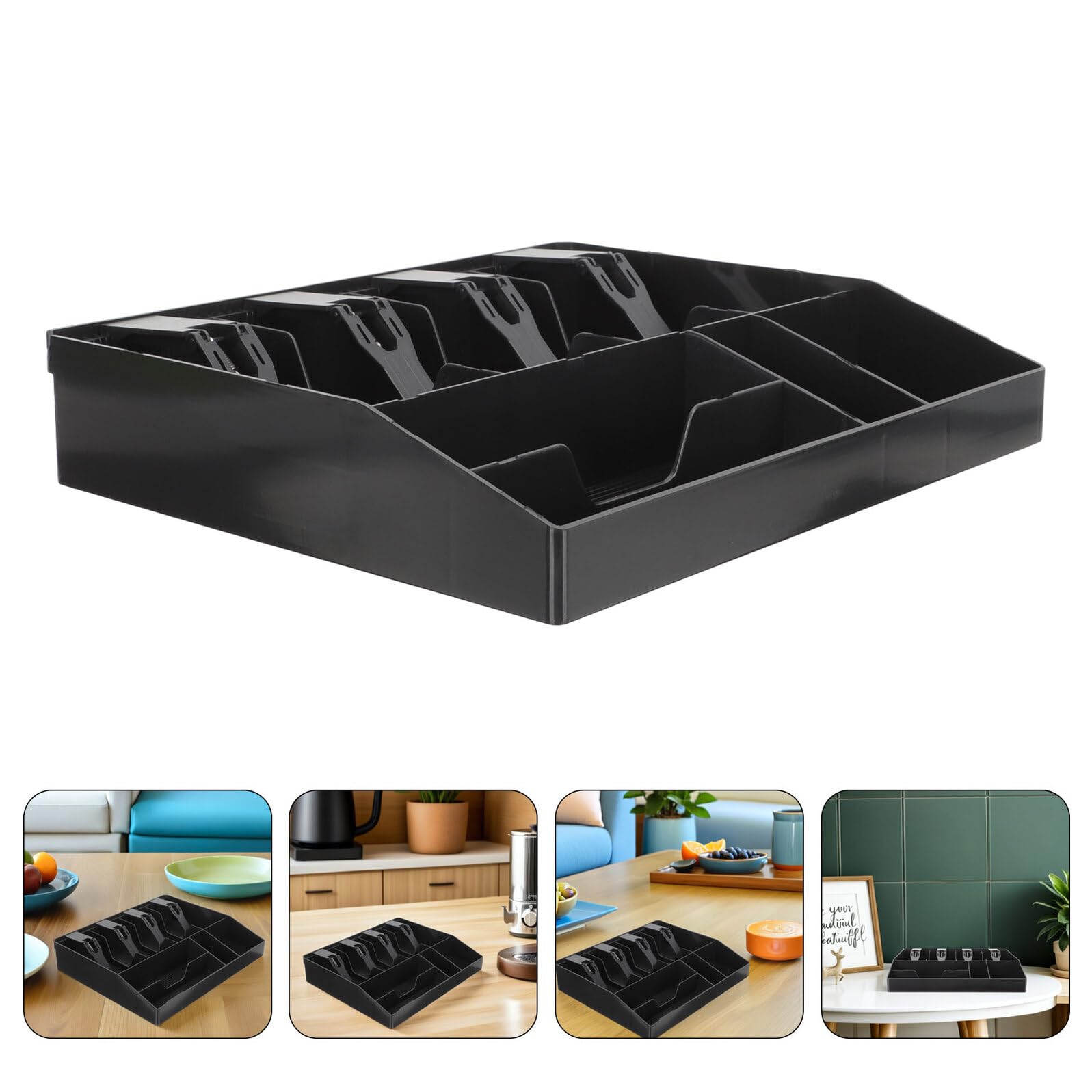 Vassoio per Contanti da Cassa Piccolo, 2 Pezzi, Nero | Inserto per Cassetto con Scomparti Multipli, Abs e Ferro, per Monete e Banconote, Negozi e Banchi