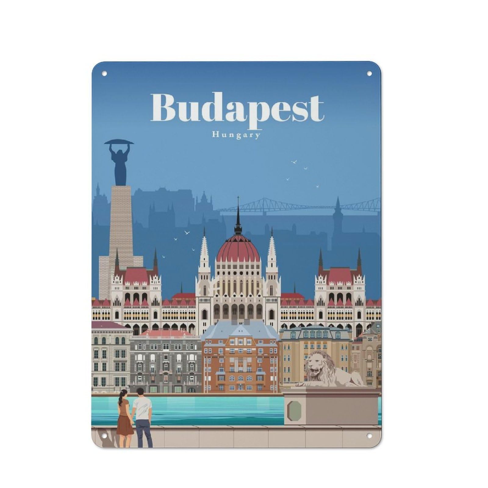 Junmoney Style-16 Budapest Cityscape Poster Industrial-Style Metal Sign 40X30cm For Workshop Wall, For Kitchen, Dining Room And Home Bar Wall Decor
