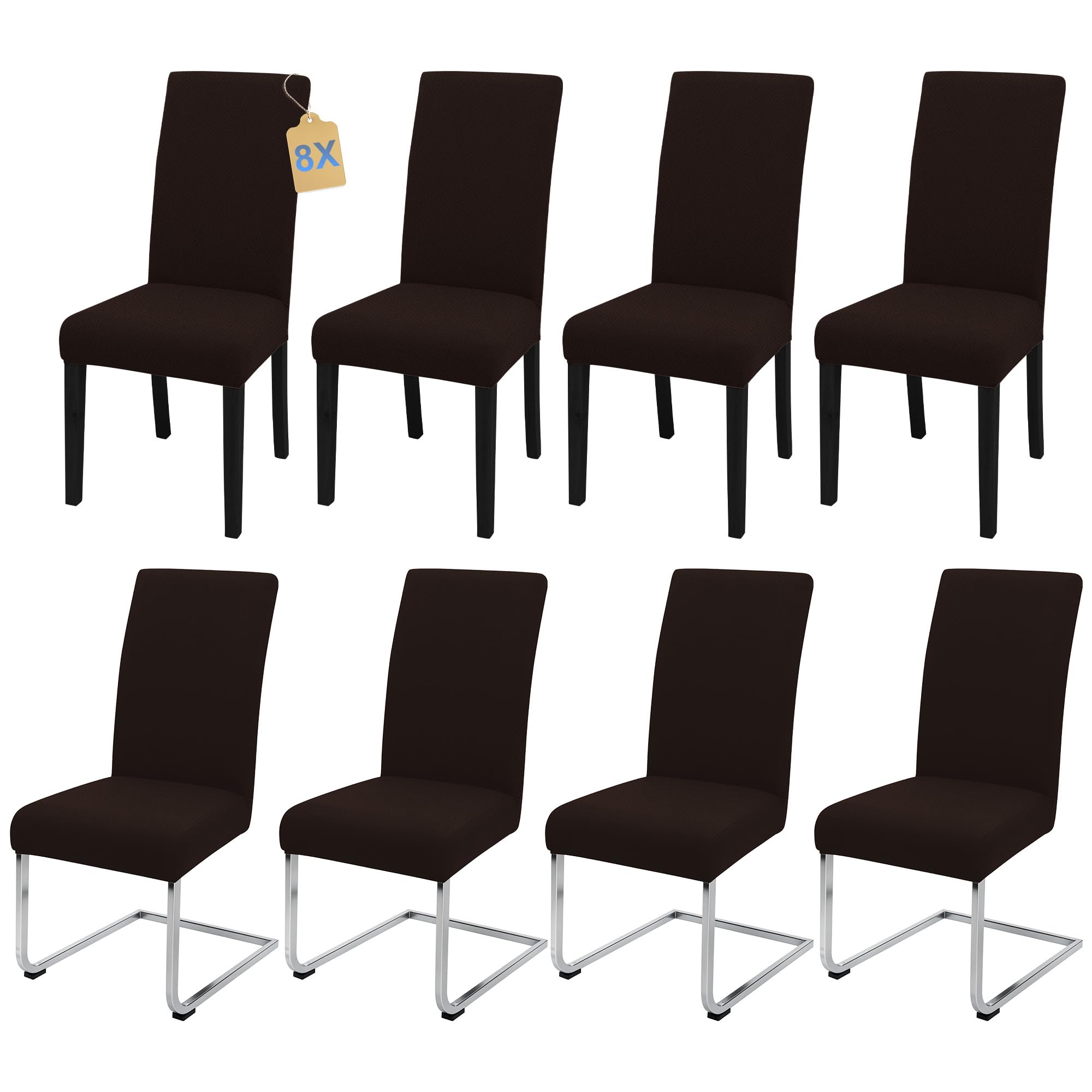 SUKAIKEQA Copri sedia da pranzo universale elasticizzato (set di 4/6/8 pezzi con schienale) per soggiorno, cucina, ufficio, sala da pranzo, coprisedia per feste, lavabile e rimovibile. (8, Caffè)