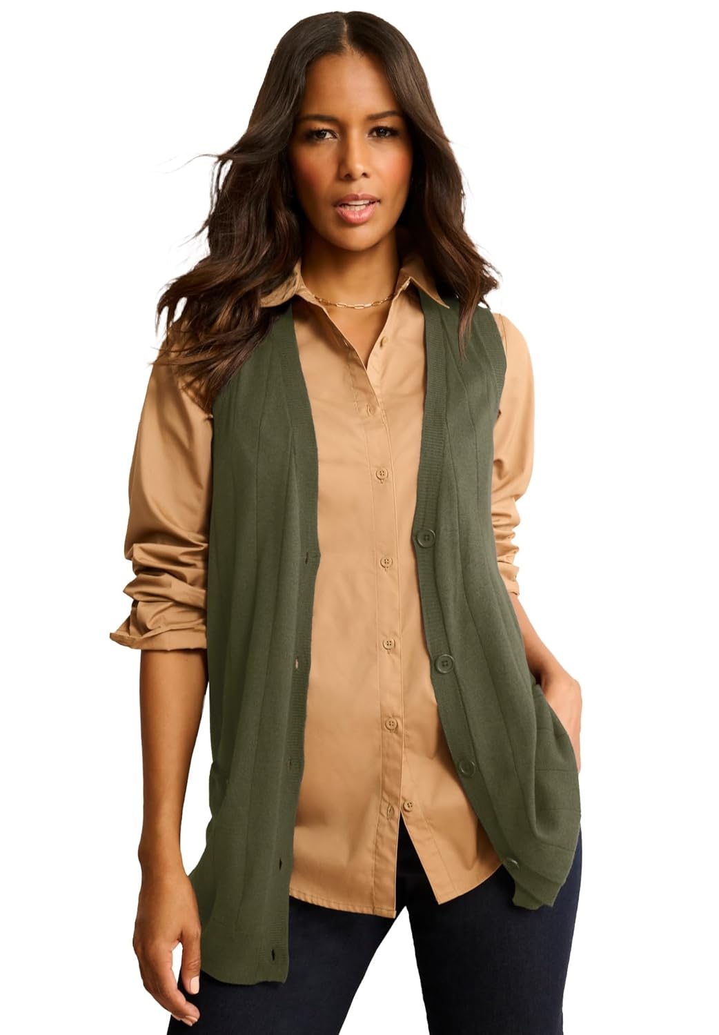 Roamans Womens Plus Size Drop Needle Vest Lightweight Sweater Knit