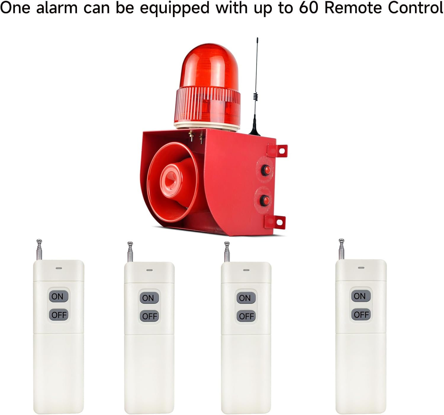 Outdoor 500m Wireless Remote Control Alarm Siren Waterproof Strobe Light with Adjustable 120dB Horn 12 Tones 4 Remote AC100-120V YS-01HY-500