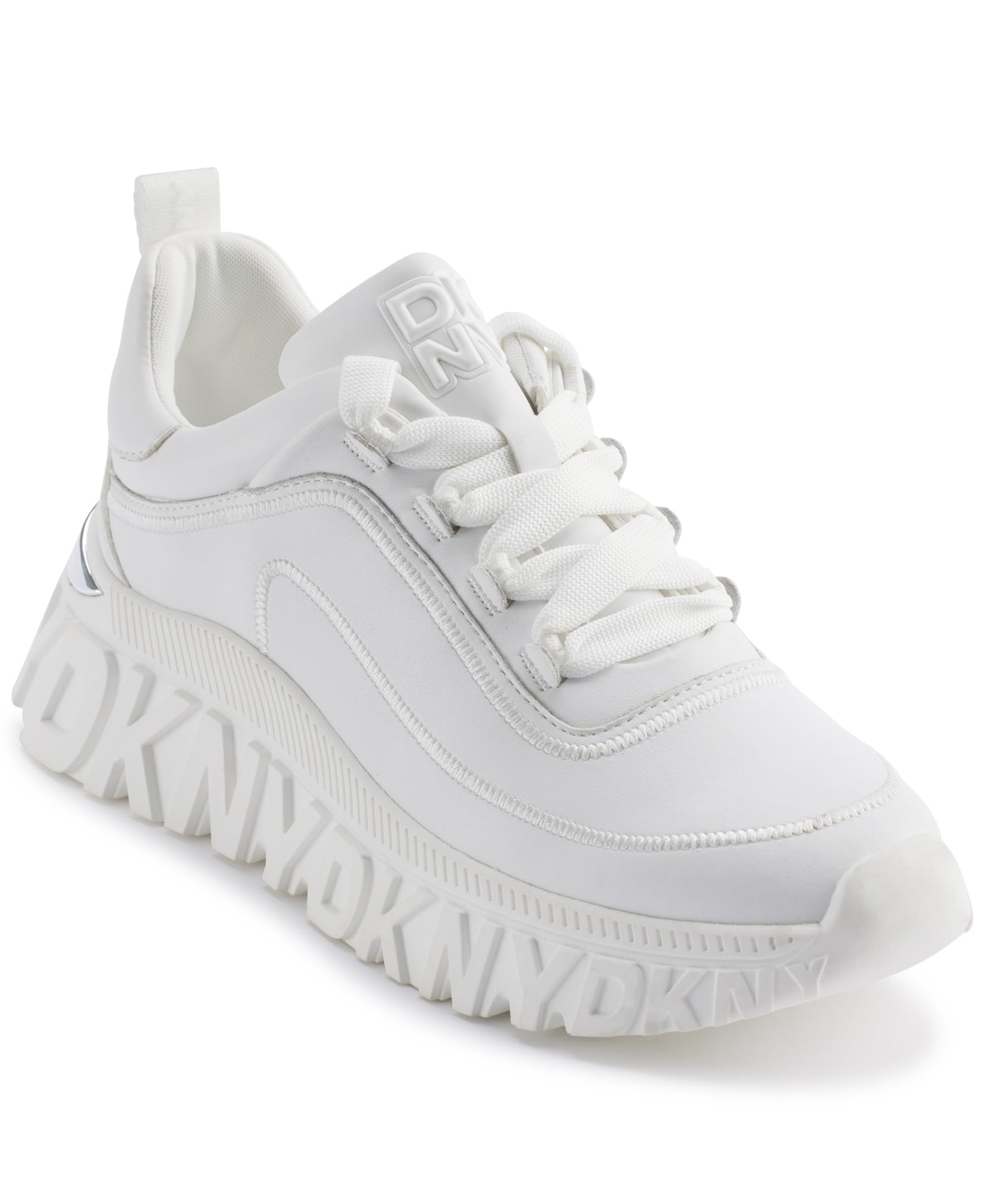 DKNY, Women's Lacombe Lacombe Lace-up Trainers, White, 38.5