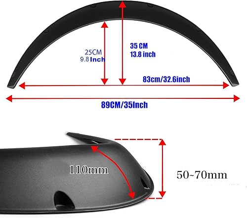 Miniatura 2 de Juego de 4 guardabarros universales negros de 3.5 pulgadas3.543 in, poliuretano duradero, extra ancho, kit de carrocería de auto