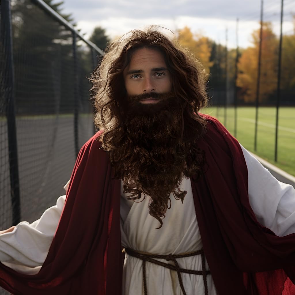 Brown Long Curly Wig and Beard Set for Halloween Costume and Cosplay image 4