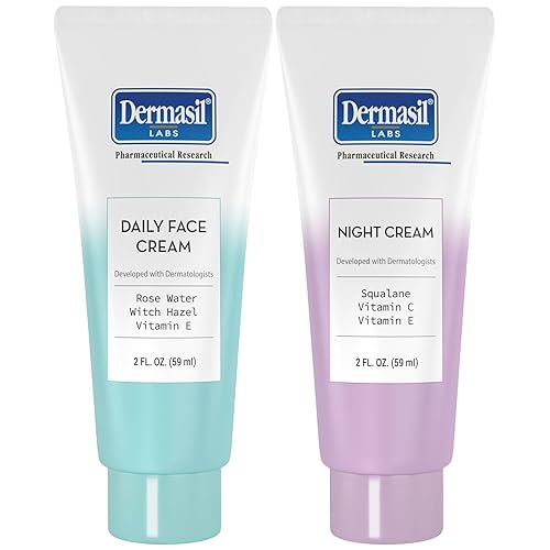 Dermasil Labs, Crema facial sin aceite de día y crema facial sin aceite de noche, hipoalergénica, vitamina E, tubos de 2 onzas