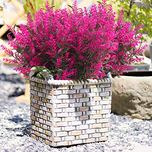Recutms 8 Bundles Artificial Flowers Fake Outdoor Plants Faux Uv Resistant Lavender Flower Plastic Shrubs Indoor Outside Hanging Decorations (Fuchsia) #TOP4
