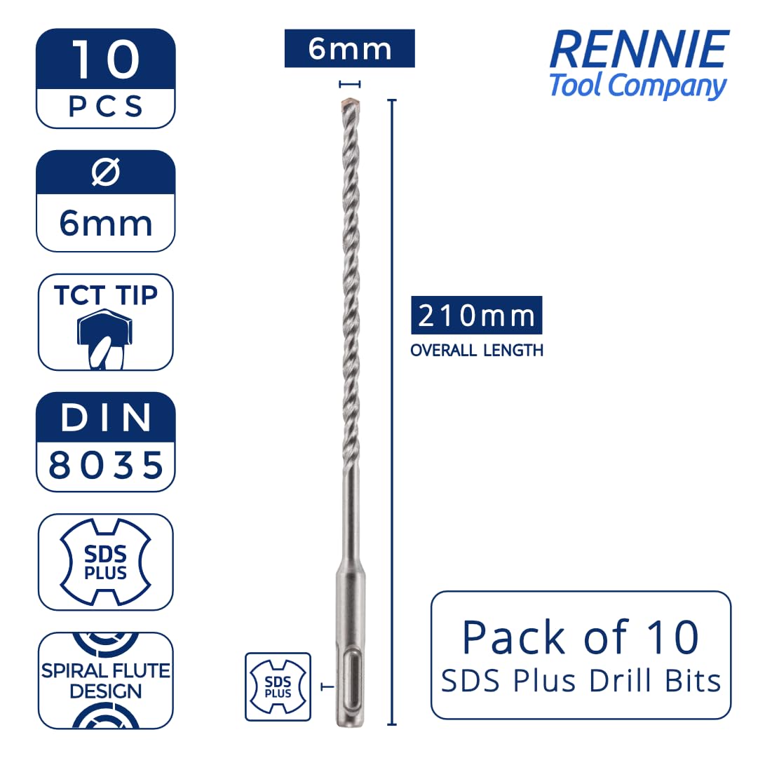 10 Pack Of, 6mm x 210mm Long SDS Plus Hammer Drill Bits - Image 2