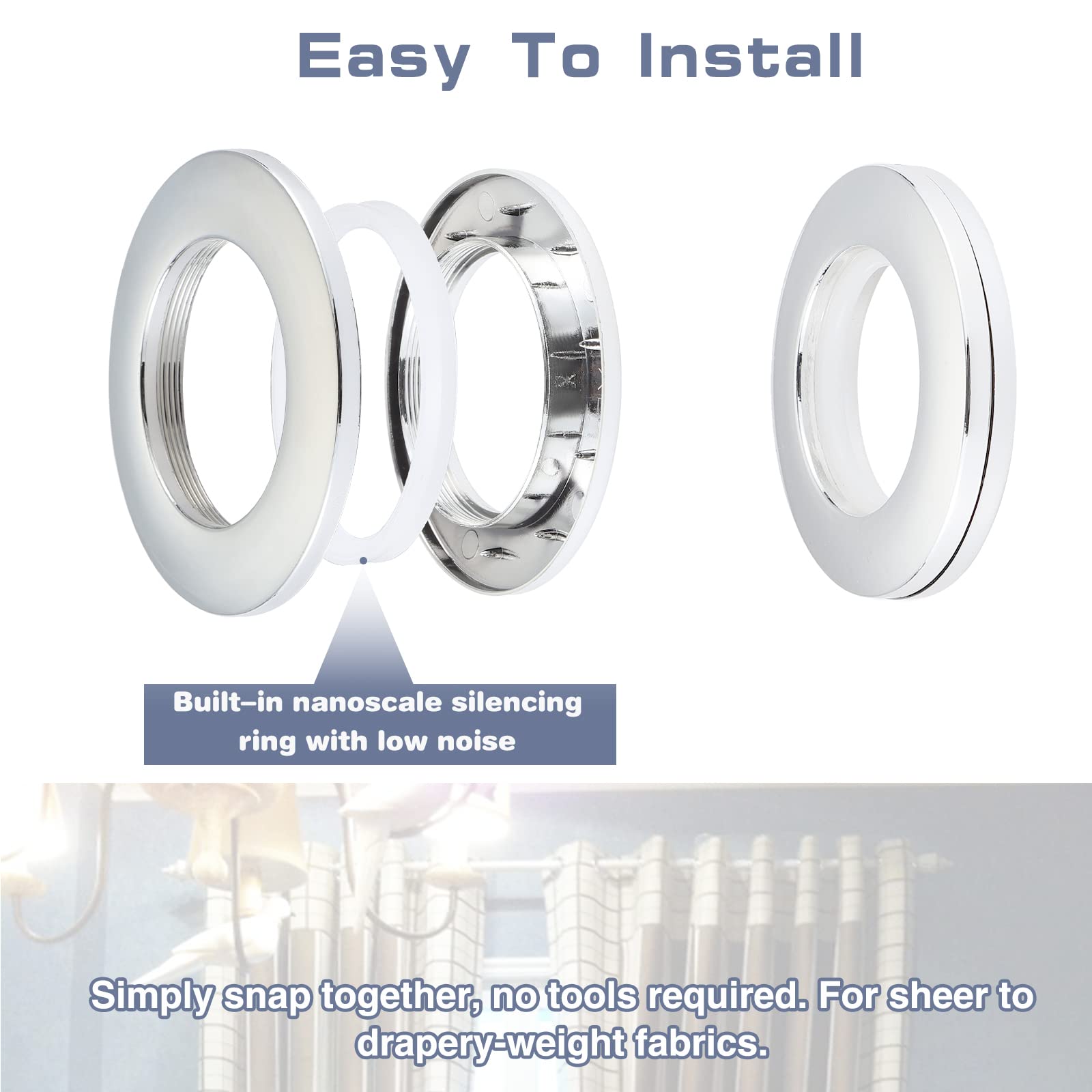 32 Anelli Per Tende In Plastica ABS - Occhielli 40mm Argento Opaco, Scorrimento Silenzioso, Fai Da Te - Foto 7