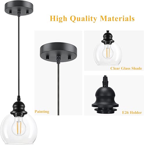 Miniatura 8 de Lámparas colgantes modernas lámpara de techo colgante industrial con pantalla de vidrio semillado iluminación colgante negra vintage para cocina