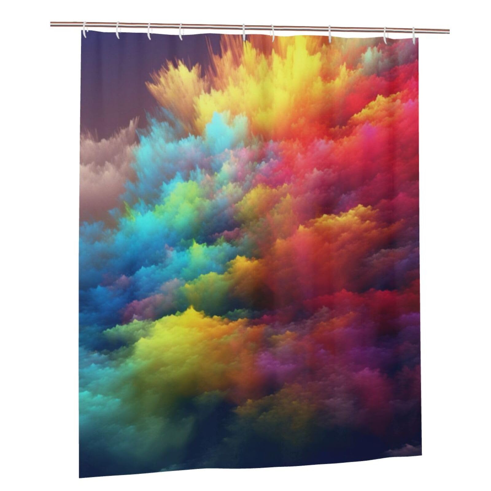 BWWHCCTI rainbow clouds Printed Shower Curtain With 12 Plastic Hooks Opaque Quick Drying Waterproof Shower Curtains Sets For Bathroom 152x183 Cm