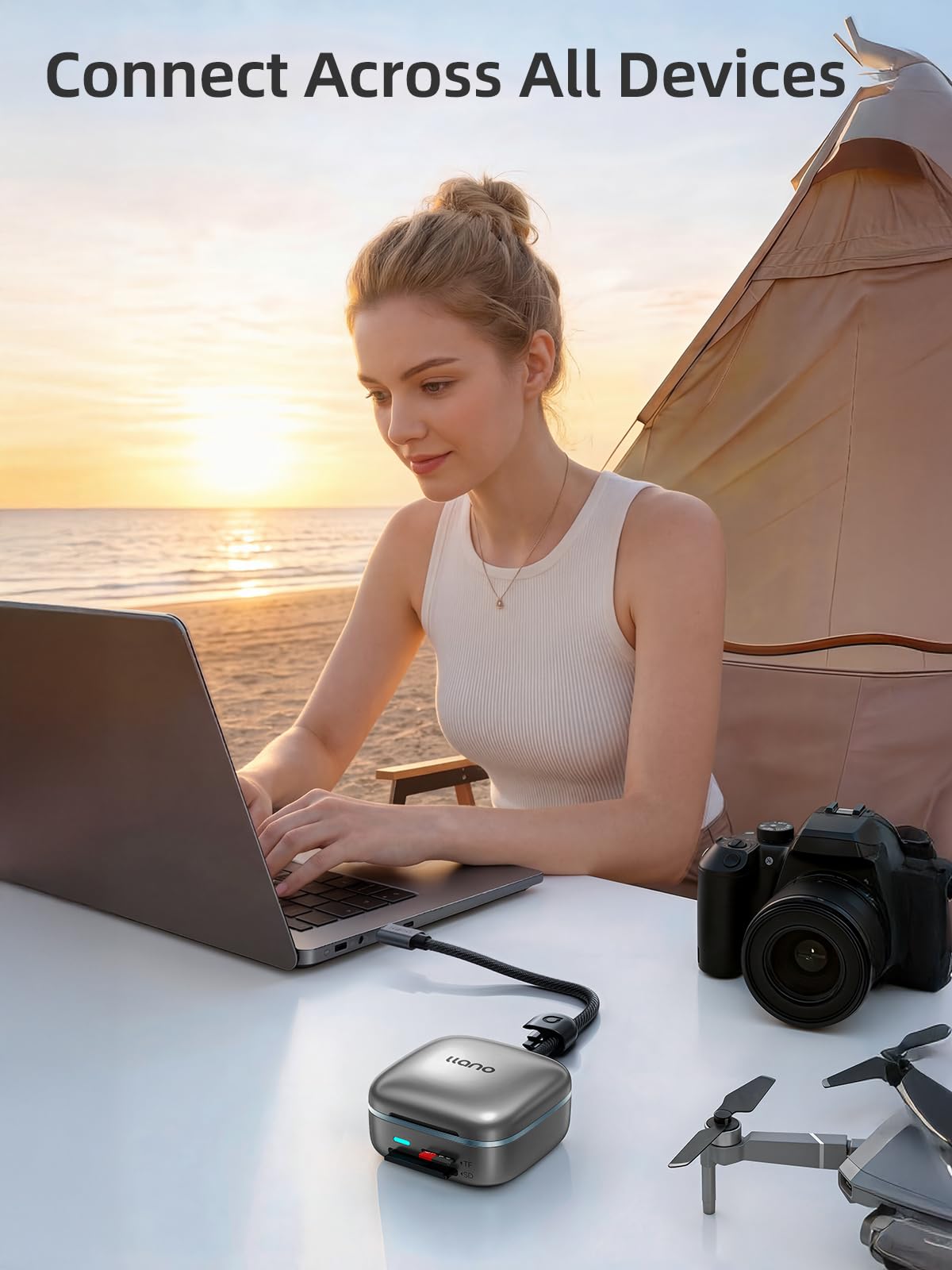 llano Adattatore lettore di schede SD e Micro SD, TF 3.0 con custodia per 6 schede, Plug&Play, F18 lettore di schede intelligente 2-in-1 USB C 3.0 per Mac, Windows, Android, Linux – Nero
