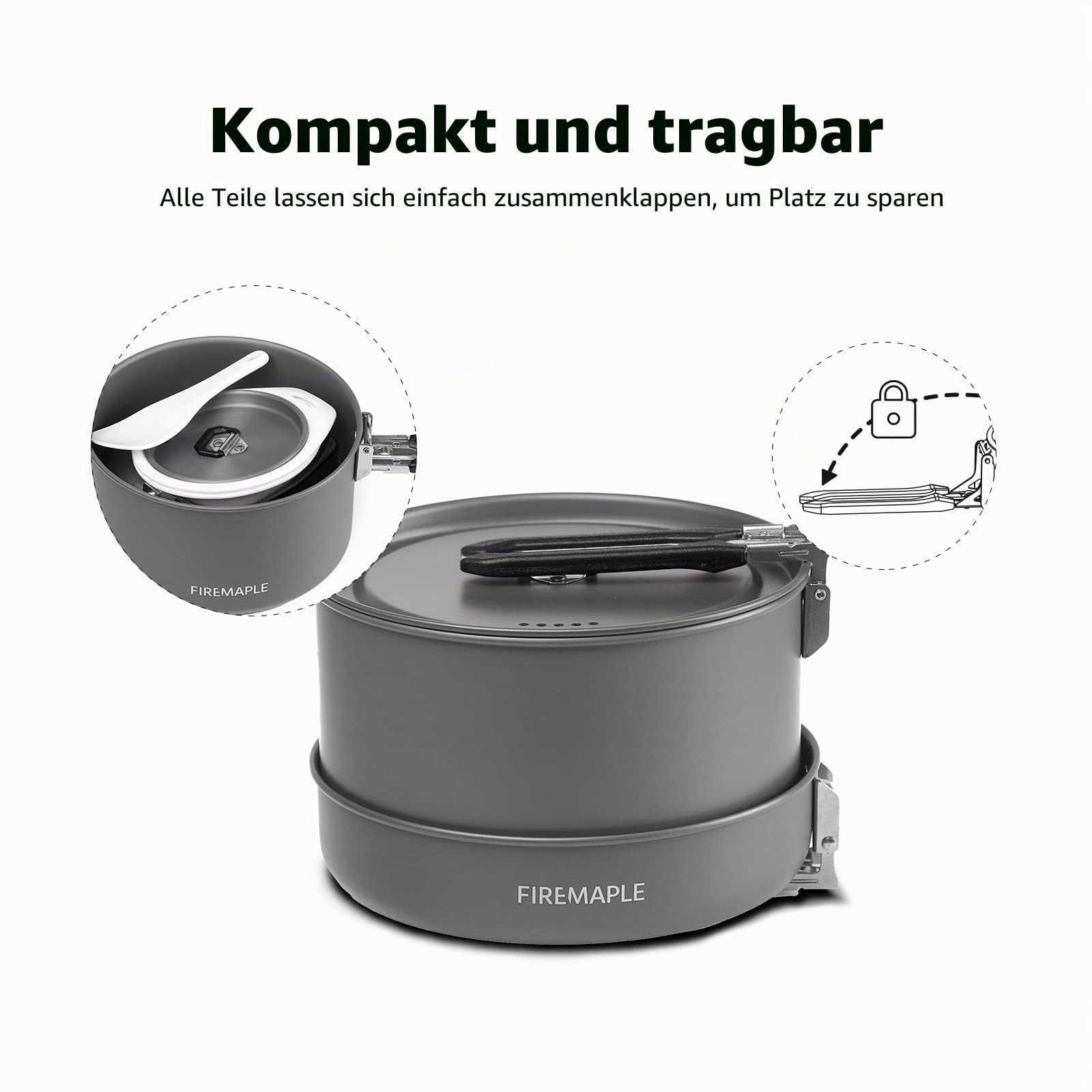 Fire-Maple Feast 4 Camping-Kochgeschirr-Set Outdoor-Kochset mit Topf, Wasserkocher, Pfanne, Schalen und Spatel für 4 bis 5 Personen beim Backpacking, Trekking, Wandern, Angeln und Picknick Schwarz