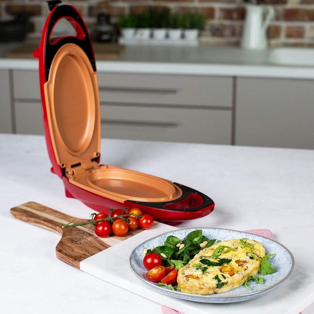 Candora Red Copper 5 Minute Chef Electric Frying Pan Smokeless Non-stick Steak Grill Pan Pizza Pan