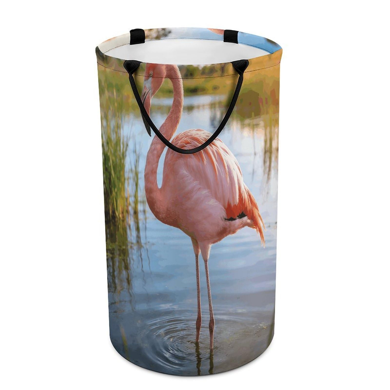 Elegant Flamingo With National Flag Laundry Hamper 86L Waterproof Collapsible Clothes Basket with Double Handles Freestanding Foldable Laundry Basket Large Clothes Hamper for Bathroom