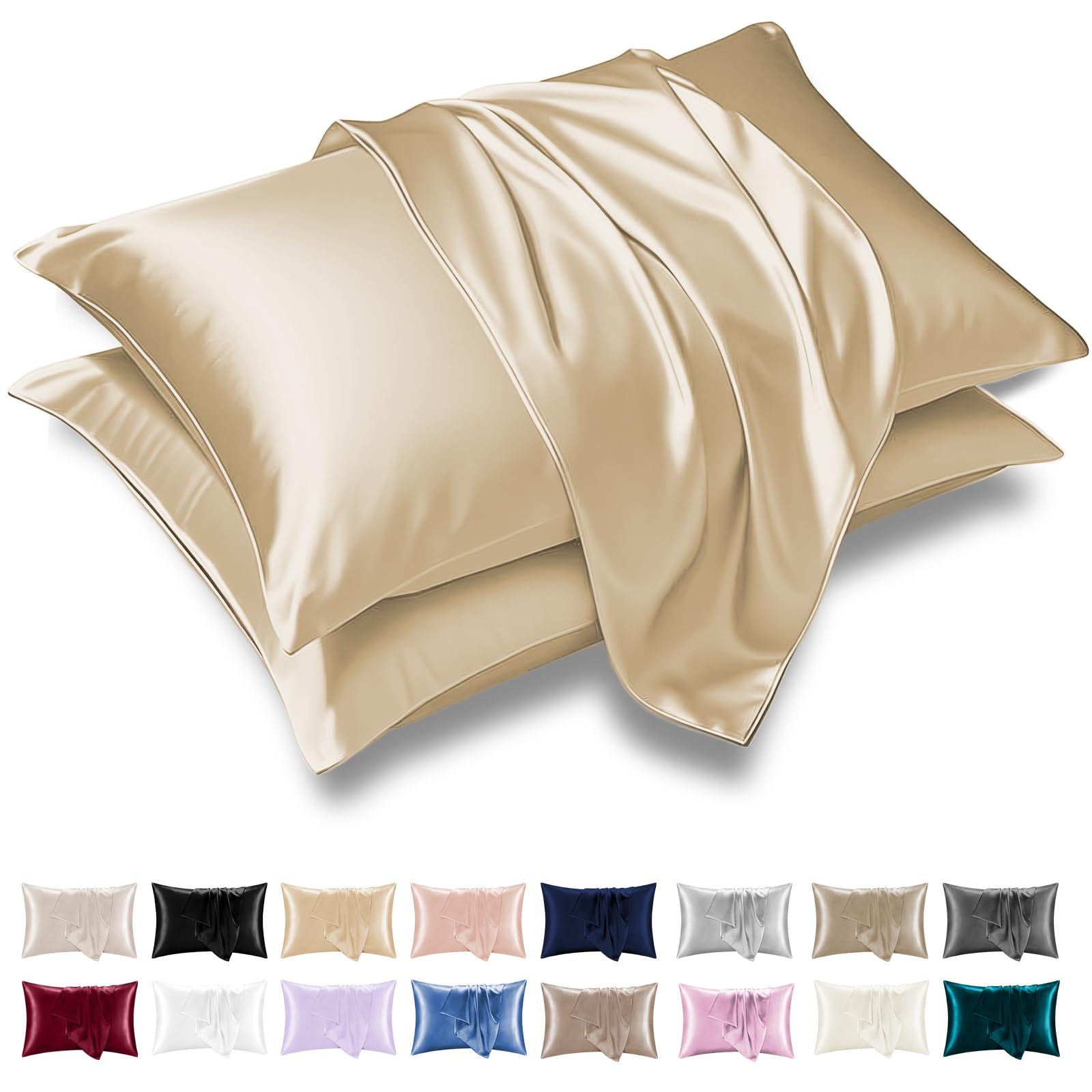 Grace Satin Silk Pillowcases 4 Pack - Satin Pillowcase for Hair and Skin - Ultrasoft Hypoallergenic Pillow Cases with Envelope Closure
