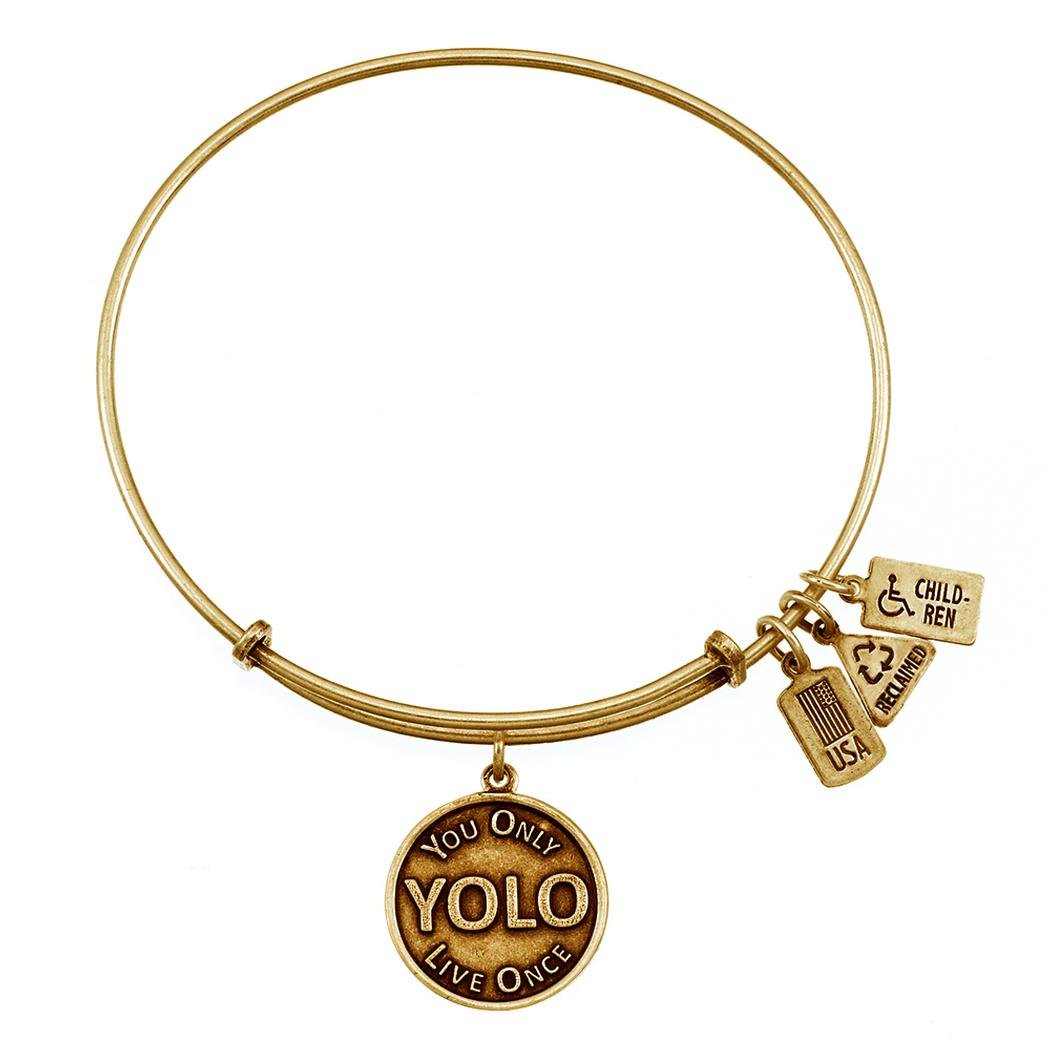Wind and Fire YOLO - You Only Live Once Gold Finish Charm Bangle