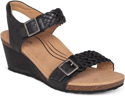 Aetrex Womens Grace Orthopedic Adjustable Woven Wedge Sandals - Ankle Strap Arch Support Platform Wedge Shoes