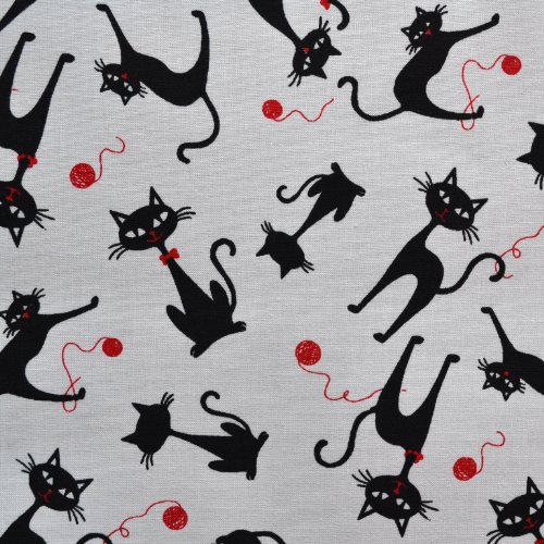 Textiles français Tissu de Coton imprimé | Le Chat Noir (sur Fond Blanc) | Largeur: 140cm (1 mètre) Cover