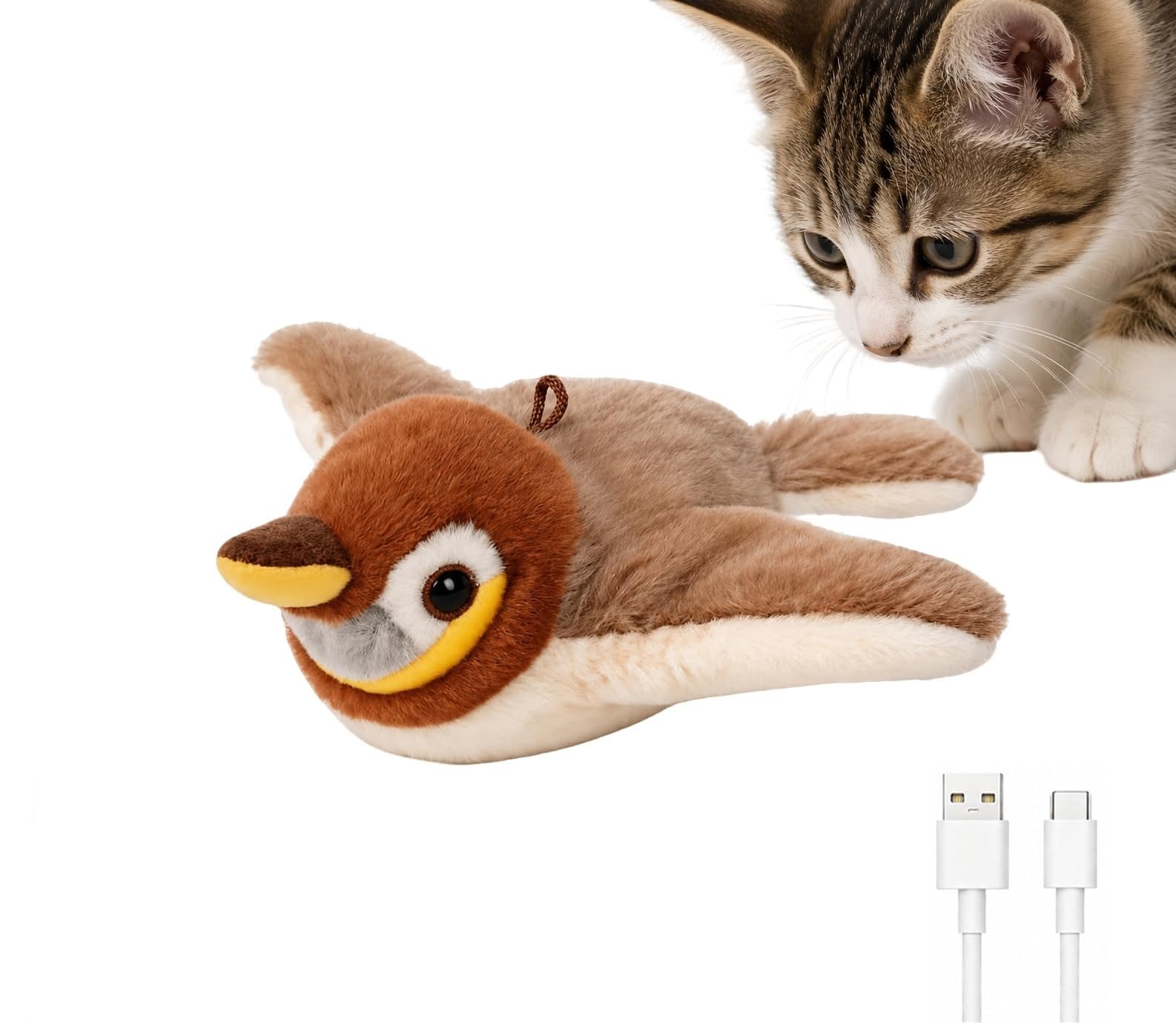Tweet Paw Cat Toy, Chirping Bird Toy, Realistic Bird Cat Dog Toys, Flying Bird Toys for Cats, Feathered Finch for Pet，A