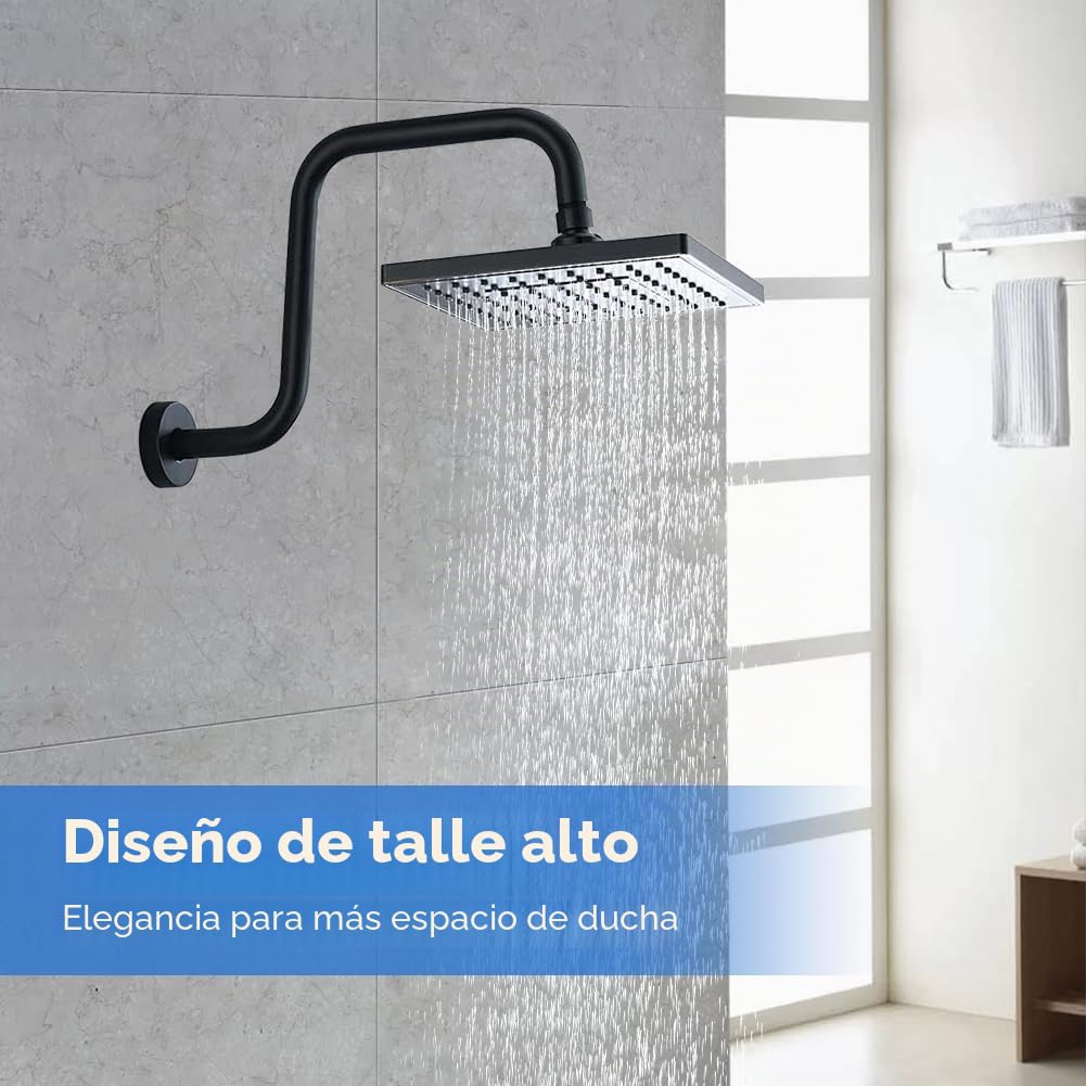 Jenngaoo Brazo de Extensión de Ducha en Forma S, 13 Pulgadas, Acero Inoxidable con Acabado Negro, Brazo para Cabezal de Ducha, Montaje en Pared para Baño Doméstico