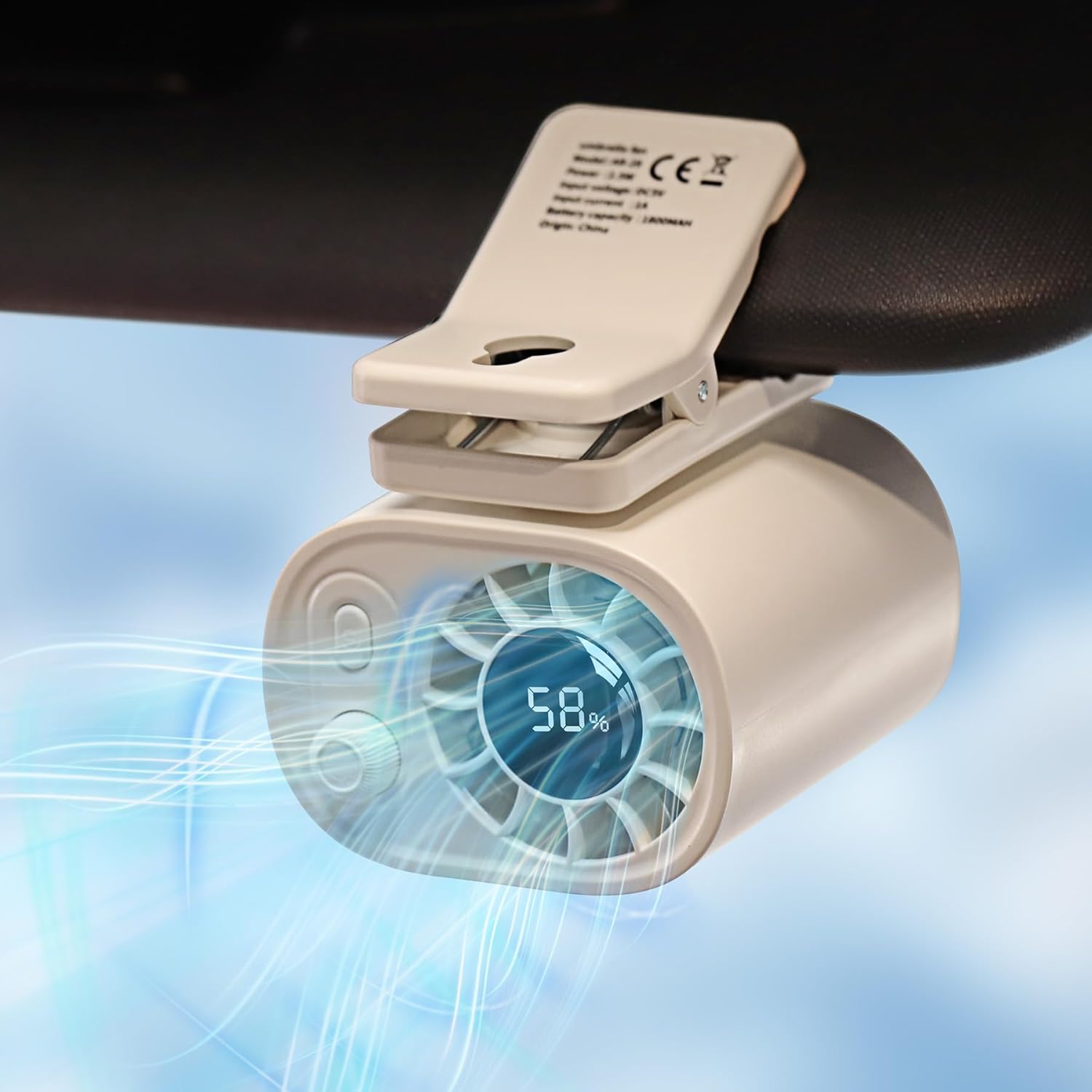 EVADA Car Clip on Fan with LED Display, 100 Speed Adjustable, Portable USB Rechargeable 1800mAh Battery Personal Cooling Mini Fans Handheld for Umbrella, Office, Camping, Gym, Beach, Homes, Khaki
