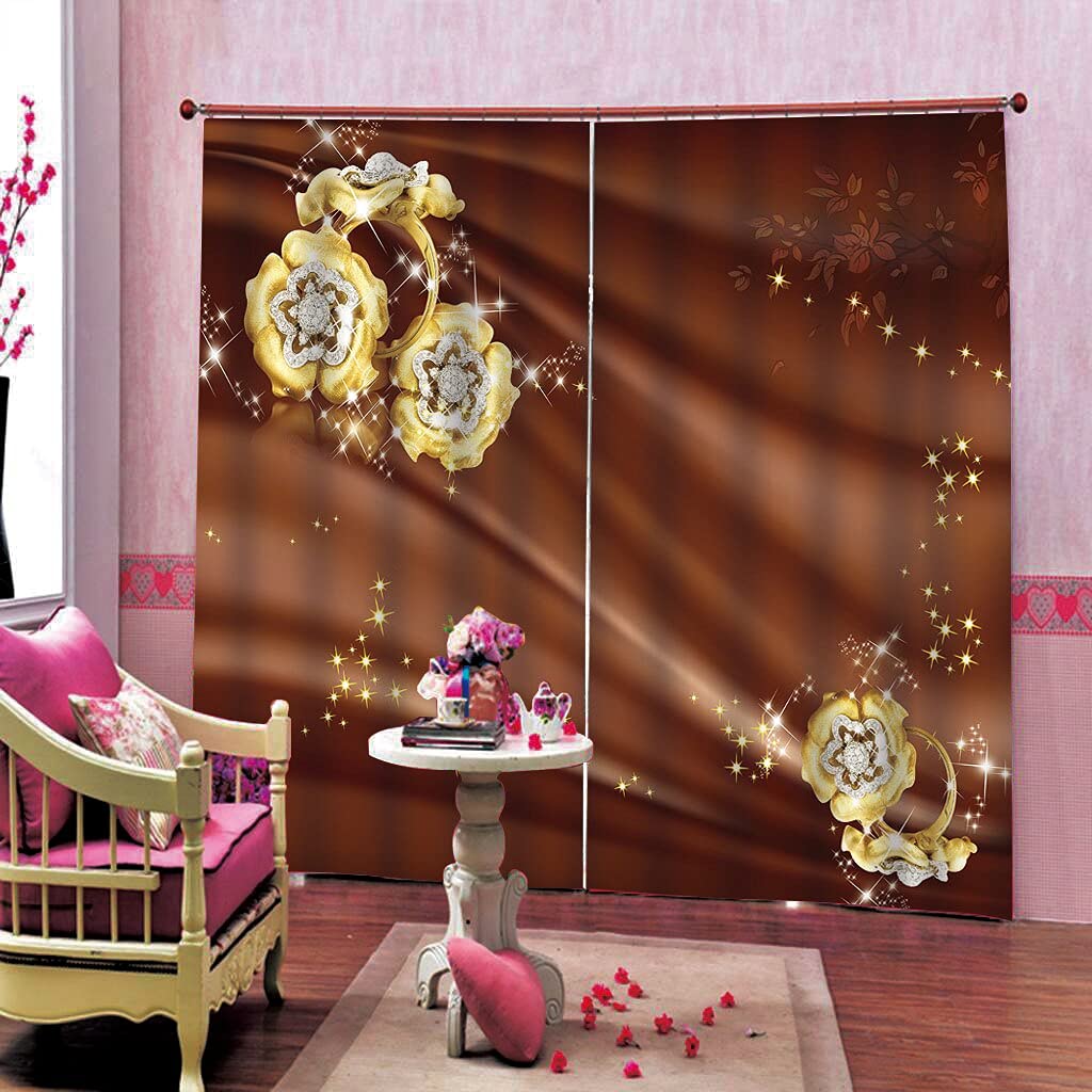 Rideaux Marron Personnalisables Rideau De Fenêtre Occultant De Luxe 3D pour Volets De Rideau De Fleurs en Strass De Salon (L) 150×(H) 180cm