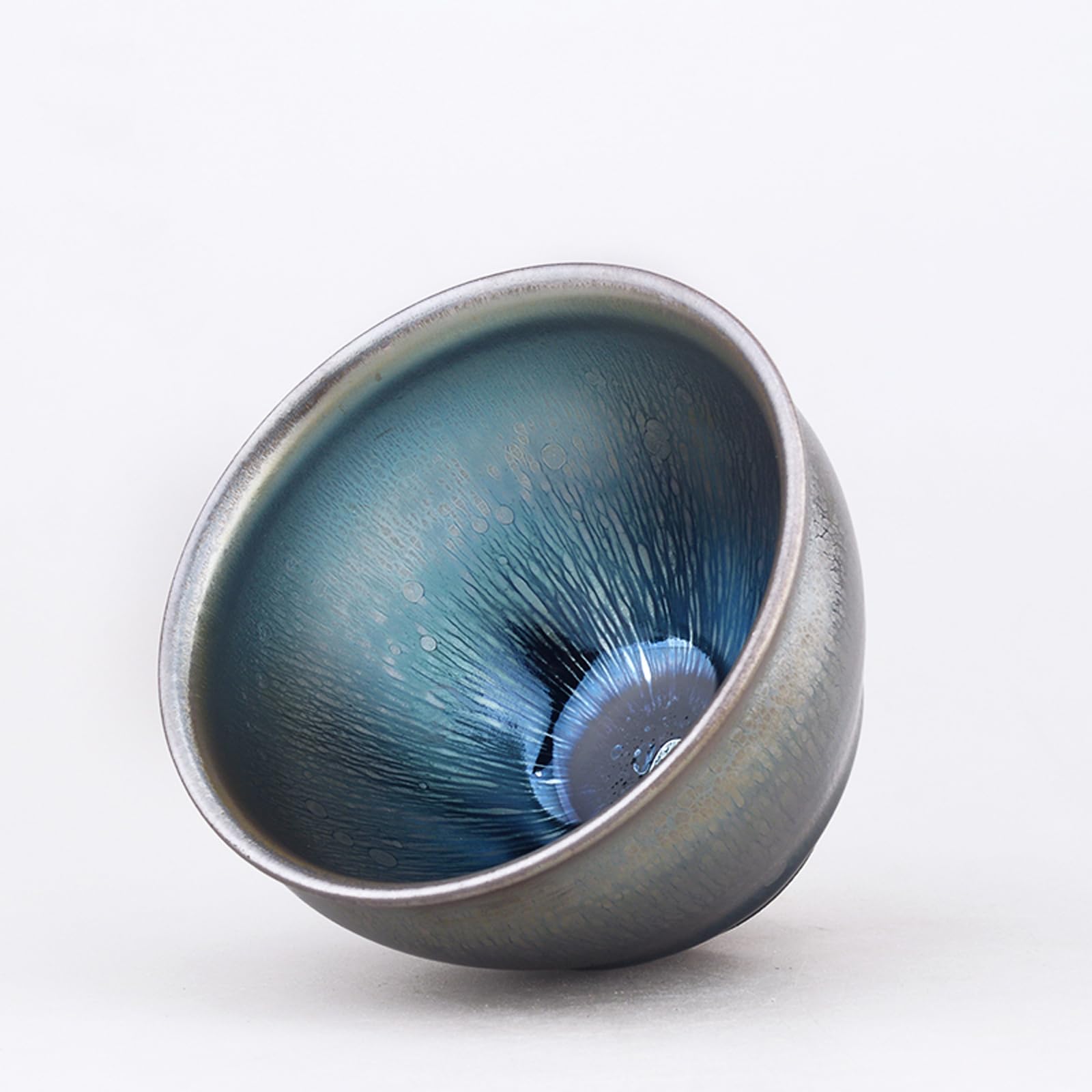 Apingjenz Tenmokus Tea Coffee Cup Bowl, Starry Pattern Jian Zhan Teacup, 110ml 3.72oz Porcelain Tea Vessel Chinese Traditional Kiln Fired Craftmenship