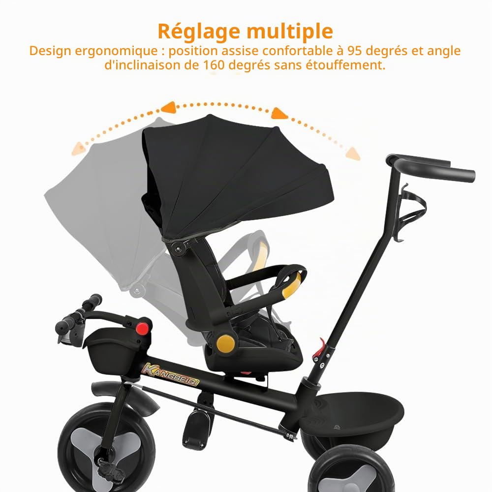5 in 1 Poussette 3 Roues,jusqu'à 25 kg,Poussette canne,Tricycle évolutif pour Enfant,Grande Capote,Pliage Compact,Dossier Inclinable,Grandes Roues Tout Terrain