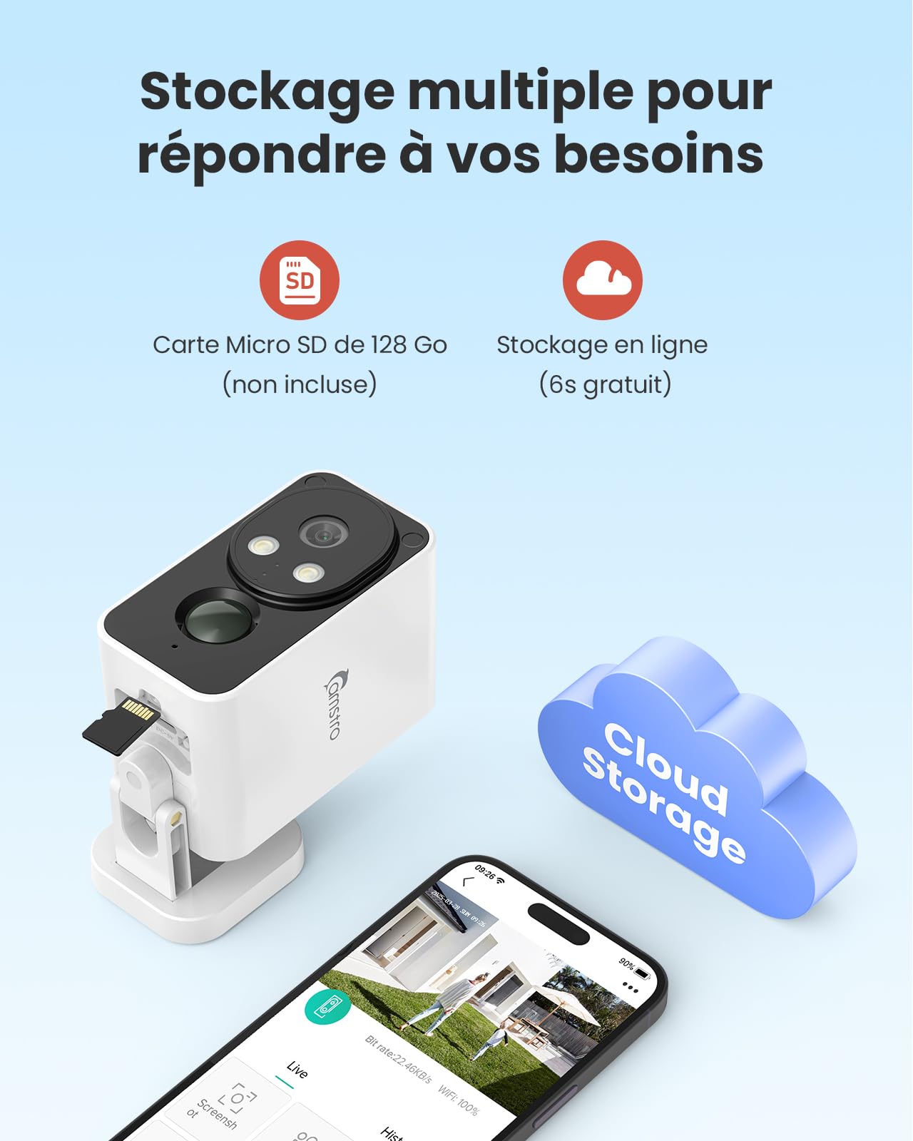 2 Pièces Caméra 2K Extérieur sans Fil, Vision Nocturne Couleur, détection PIR, Audio bidirectionnel, IP66, Cloud/SD, Alexa, WiFi 2,4 GHz, Batterie Rechargeable