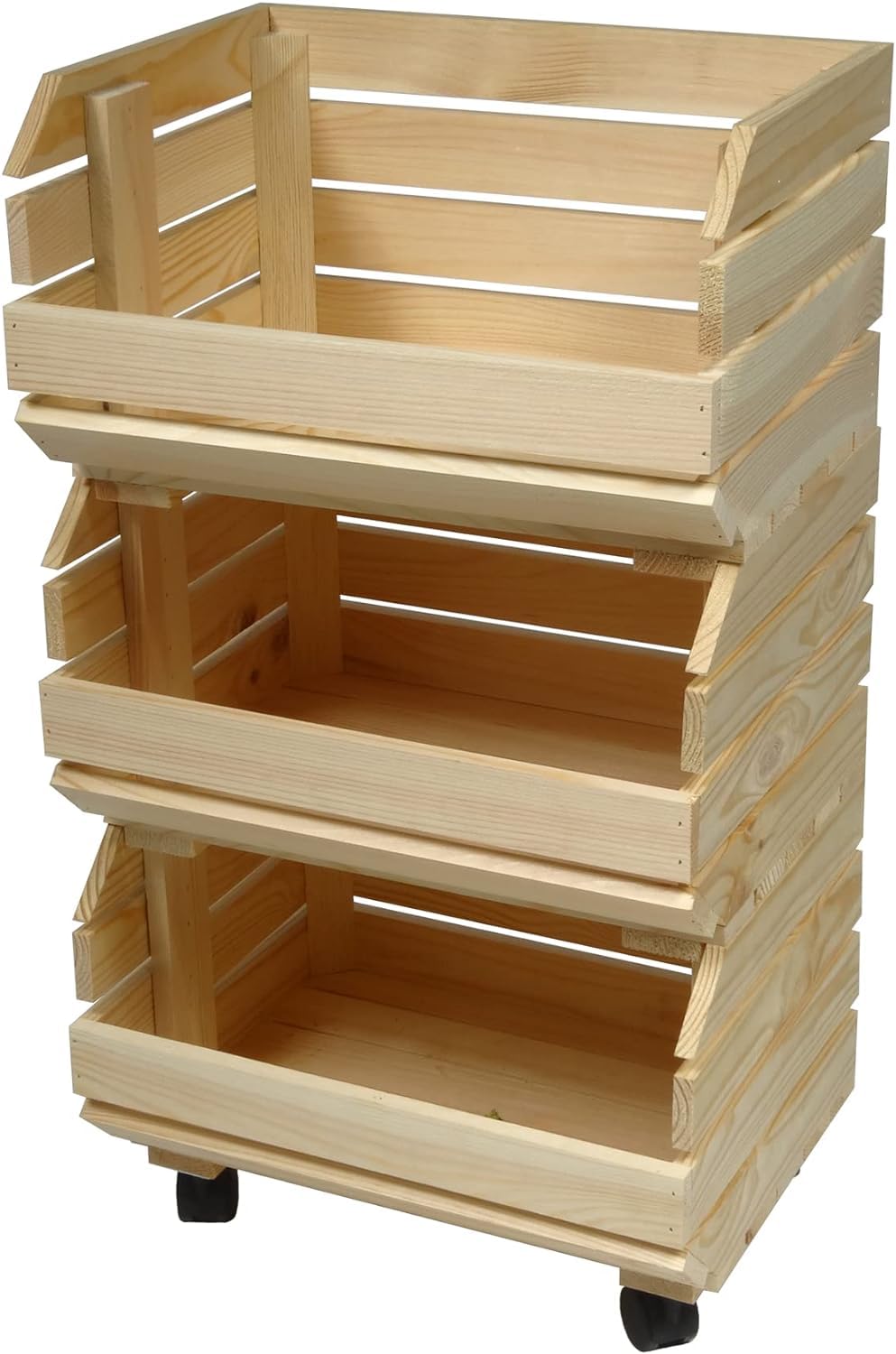 Étagère À Fruits Et Légumes Rangement De Cuisine À Roulettes 3 Étages 37 x 30 x 73 cm En Bois Naturel