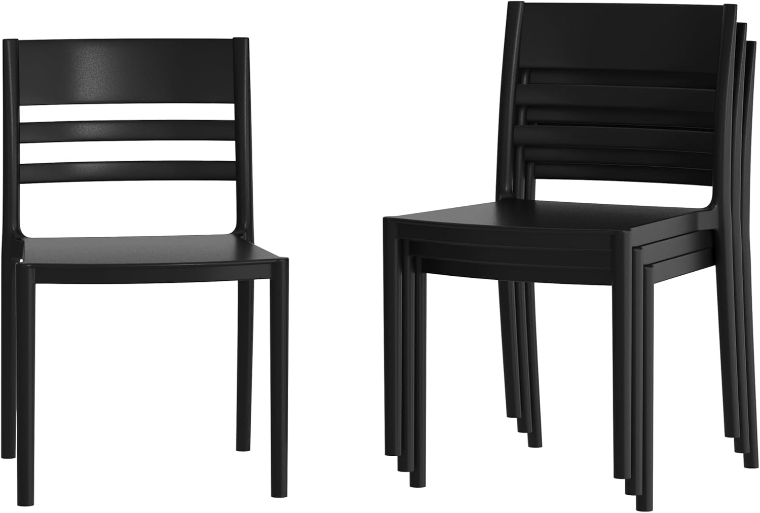 Flash Furniture Bridgeport Slat Back Patio Chair with Contoured Seat, Commercial All-Weather Stacking Resin Chair, UV Resistant, Indoor-Outdoor, Black, Set of 4