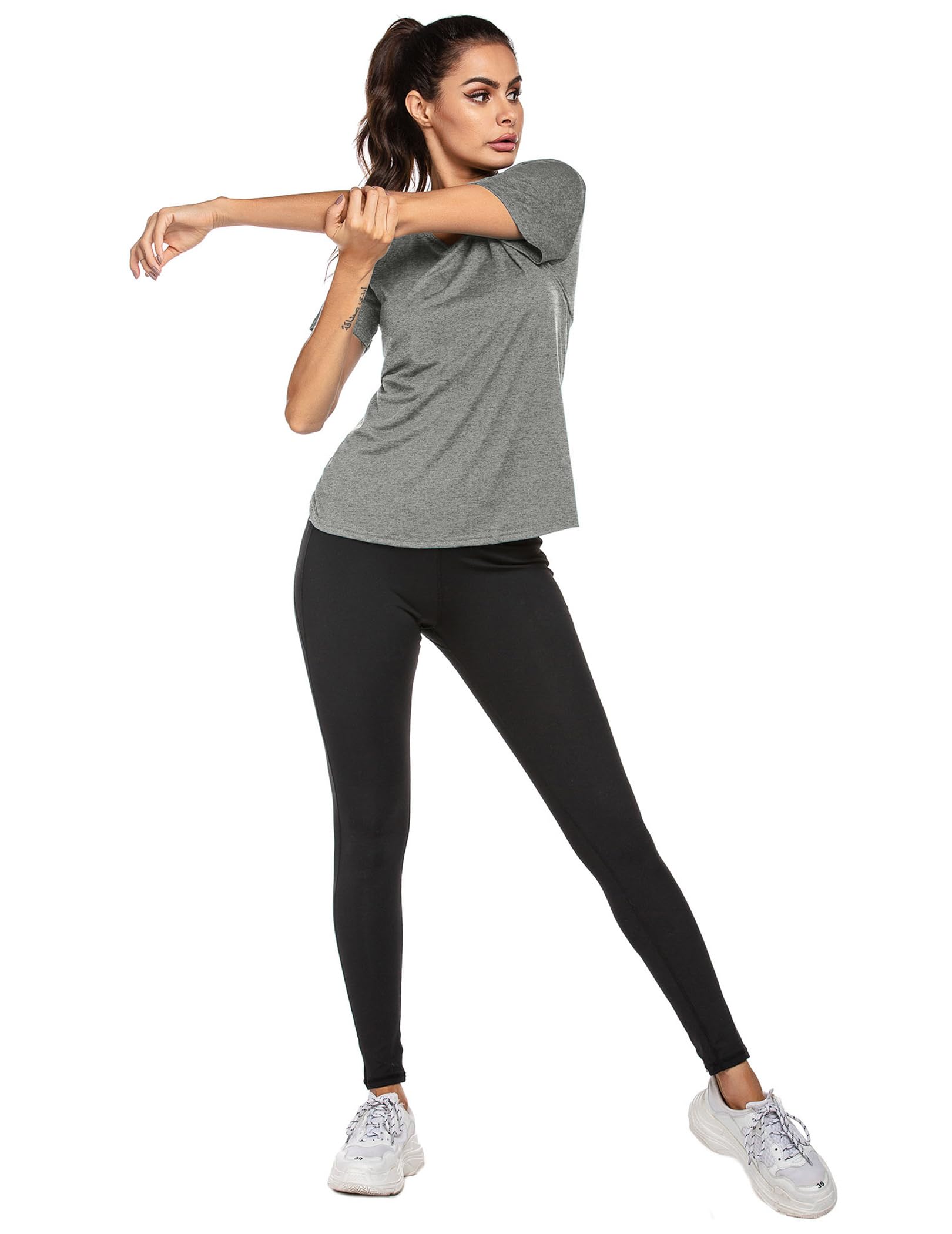 Damskie koszulki na siłownię T-shirt sportowy ze skrzyżowanymi plecami, wycięciem pod szyją, krótkim rękawem Topy do ćwiczeń do jogi dla pań Slim Fit, szybkoschnący T-shirt fitness, 1 lub 3 szt.