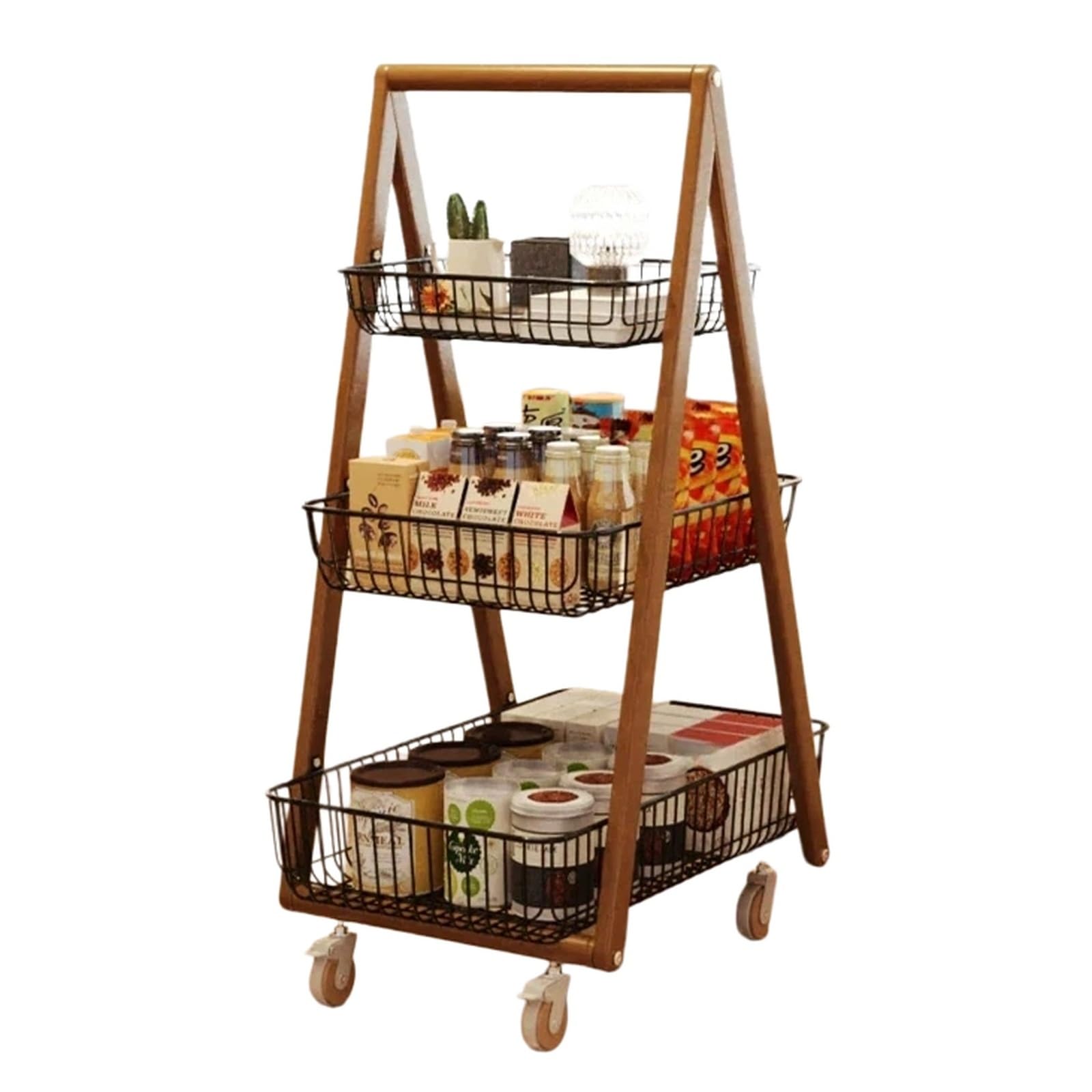 ZYYANSHOP Kitchen Storage Cart 3-Tier Rolling Storage Cart Movable Vegetable Basket and Snack Organizer Shelf(Black)
