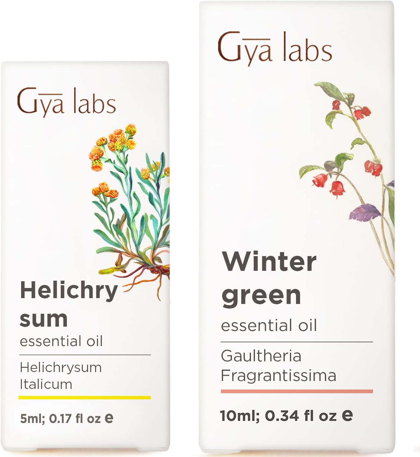 Helichrysum Oil for Skin (0.17 fl oz) & Wintergreen Essential Oil Diffuser (0.34 fl oz) Set - Aromatherapy Grade Essential Oils Set - Gya Labs