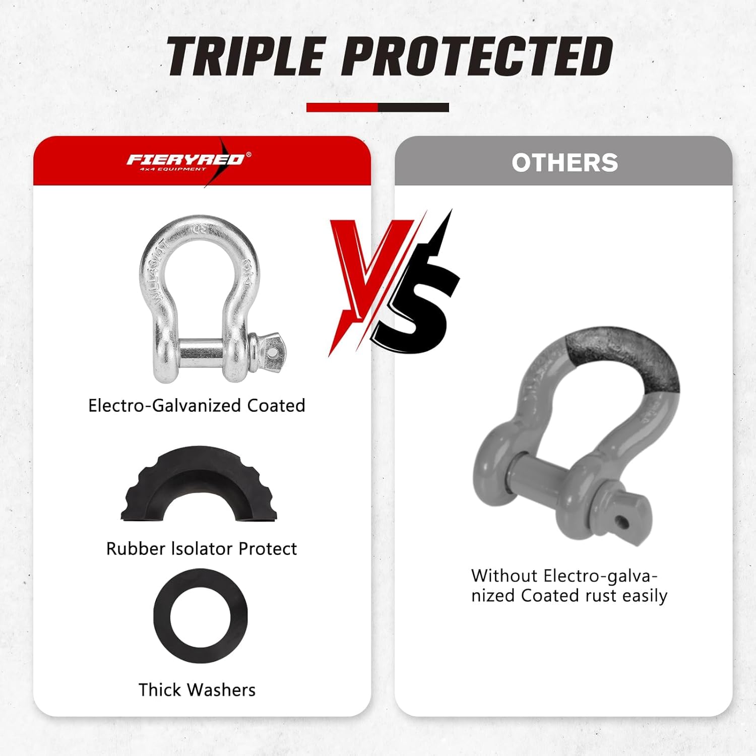 FieryRed 3/16” Winch Rope Cable with 3/4 Inch D Ring Shackle