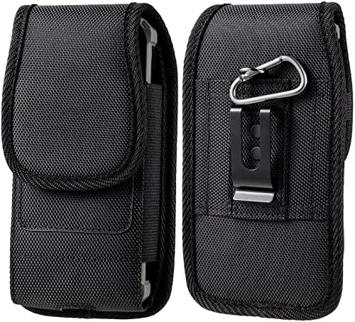 FISUPER Cell Phone Pouch Nylon Belt Holster for iPhone 13 12 11 Pro Max, for Galaxy S20+/M20/NOTE 10, for Huawei P40 PRO/Mate 30, Men's Outdoor Pouch Black Color (L [Upt to 6.7“ Device])