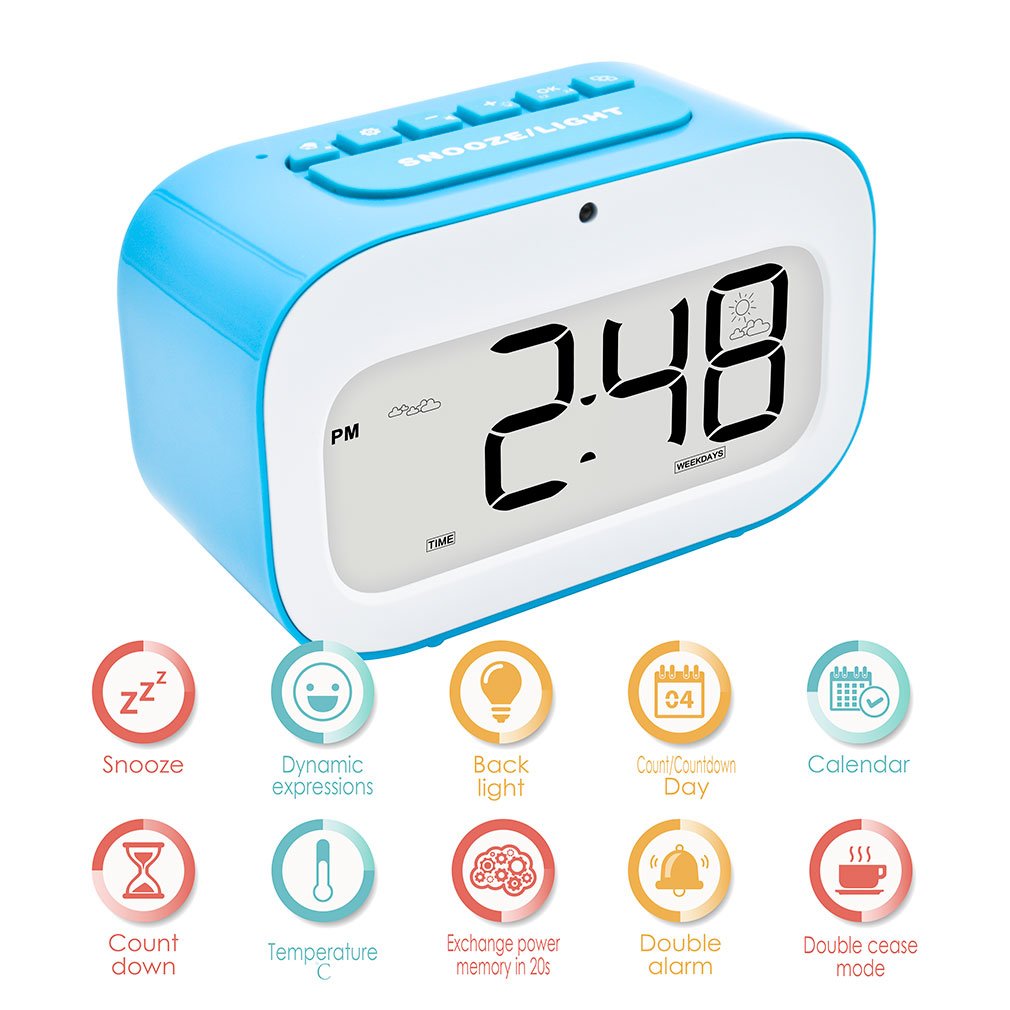 GEREE Alarm Clock, Cute Emoji Desk Clock Smart Backlight/Temperature